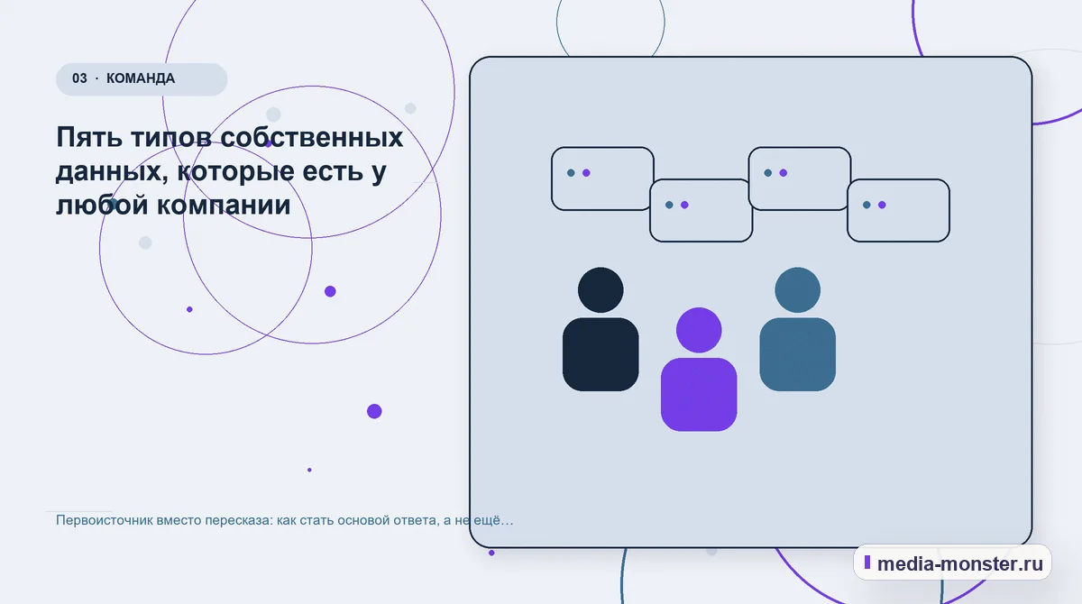 Первоисточник вместо пересказа: как стать основой ответа, а не ещё одной копией — иллюстрация к разделу «Пять типов собственных данных, которые есть у любой компании»
