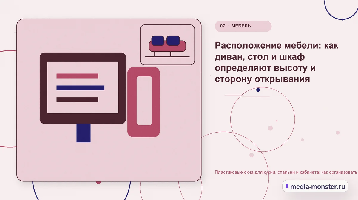 Каналы и точки контакта. Расположение мебели: как диван, стол и шкаф определяют высоту и сторону открывания: иллюстрация к статье «Пластиковые окна для кухни, спальни и кабинета: как…