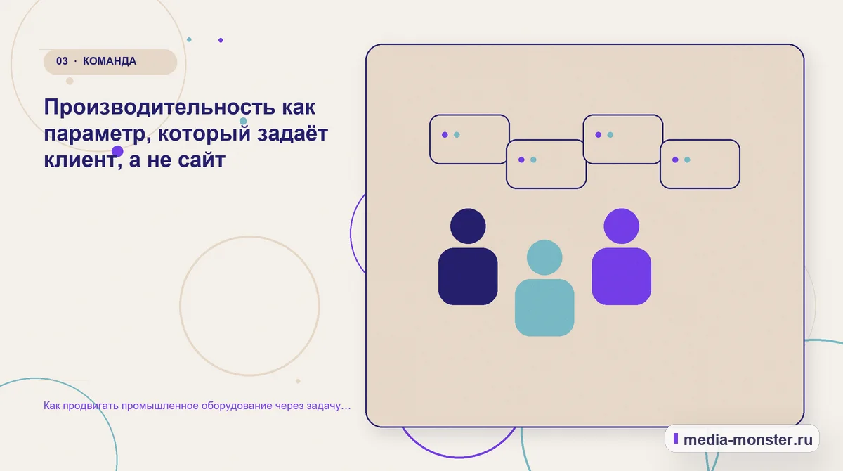 Как продвигать промышленное оборудование через задачу производства, а не список моделей — иллюстрация к разделу «Производительность как параметр, который задаёт клиент, а не сайт»