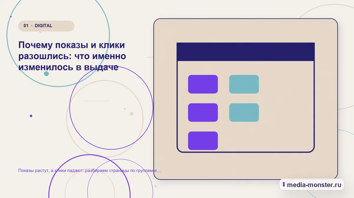 Показы растут, а клики падают: разбираем страницы по группам и решаем, что с каждой делать — иллюстрация к разделу «Почему показы и клики разошлись: что именно изменилось в выдаче»