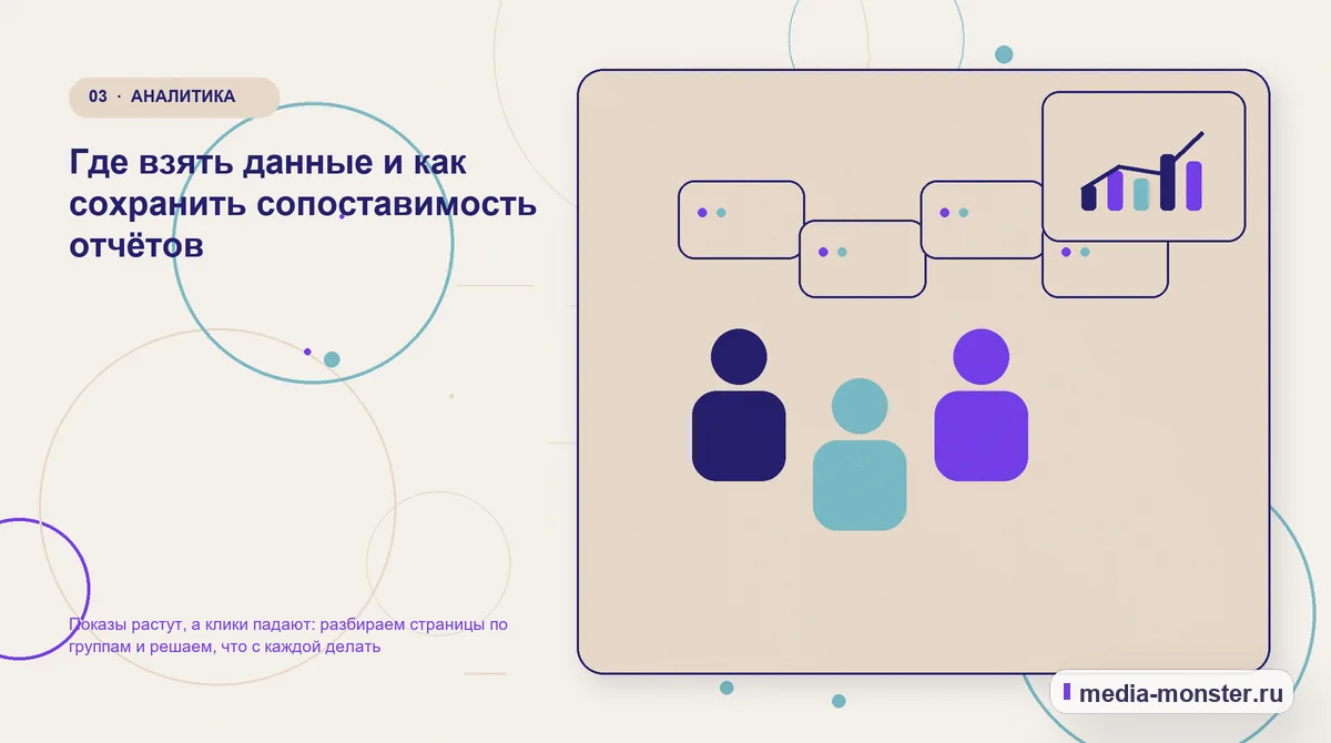 Изображение 3: Аудитория и сценарий выбора — Показы растут, а клики падают: разбираем страницы по группам и решаем, что с каждой делать | Media Monster Аудитория и сценарий выбора. Где взять данные и как сохранить сопоставимость отчётов: иллюстрация к статье «Показы растут, а клики падают: разбираем страницы по группам и решаем, что с…