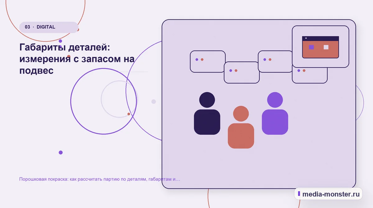 Изображение 3: Аудитория и сценарий выбора — Порошковая покраска: как рассчитать партию по деталям, габаритам и способу подвеса | Media Monster Аудитория и сценарий выбора. Габариты деталей: измерения с запасом на подвес: иллюстрация к статье «Порошковая покраска: как рассчитать партию по деталям, габаритам и способу подвеса»