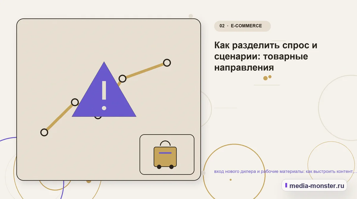 Изображение 2: Проблема и точка потери — вход нового дилера и рабочие материалы: как выстроить контент, структуру и путь до обращения | Media Monster Проблема и точка потери. Как разделить спрос и сценарии: товарные направления: иллюстрация к статье «вход нового дилера и рабочие материалы: как выстроить контент, структуру и путь до…