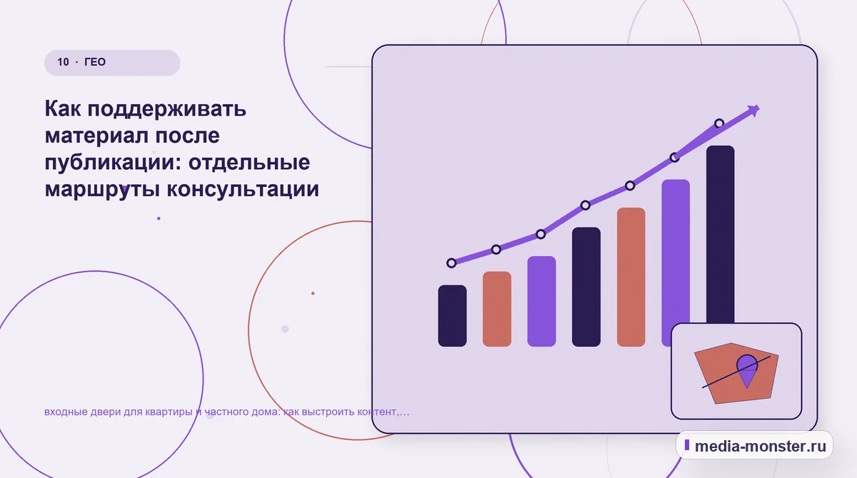 Изображение 10: Итог и следующий шаг — входные двери для квартиры и частного дома: как выстроить контент, структуру и путь до обращения | Media Monster Итог и следующий шаг. Как поддерживать материал после публикации: отдельные маршруты консультации: иллюстрация к статье «входные двери для квартиры и частного дома: как выстроить контент,…