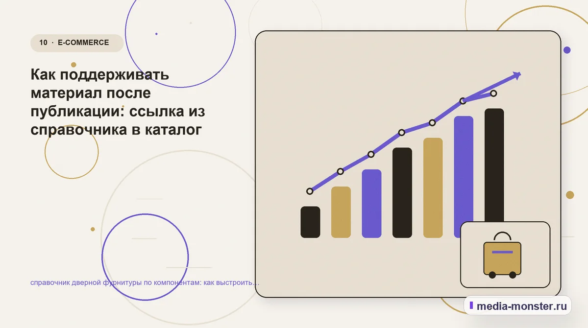 Итог и следующий шаг. Как поддерживать материал после публикации: ссылка из справочника в каталог: иллюстрация к статье «справочник дверной фурнитуры по компонентам: как выстроить контент,…