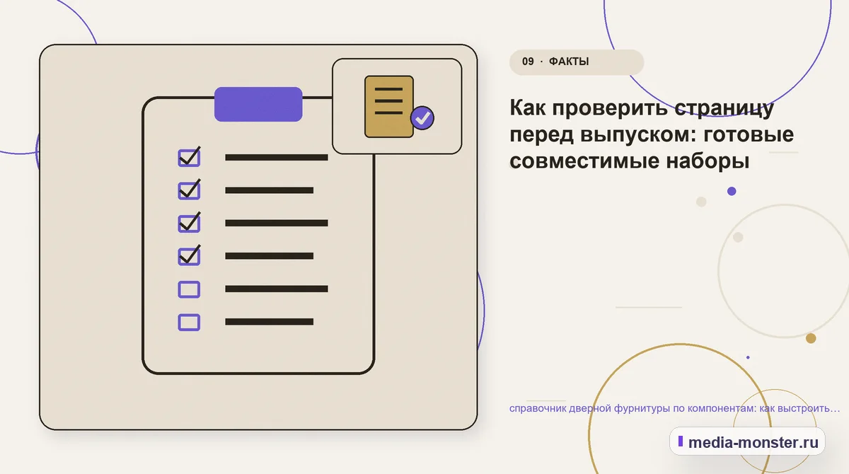 Изображение 9: Контрольные показатели — справочник дверной фурнитуры по компонентам: как выстроить контент, структуру и путь до обращения | Media Monster Контрольные показатели. Как проверить страницу перед выпуском: готовые совместимые наборы: иллюстрация к статье «справочник дверной фурнитуры по компонентам: как выстроить контент,…