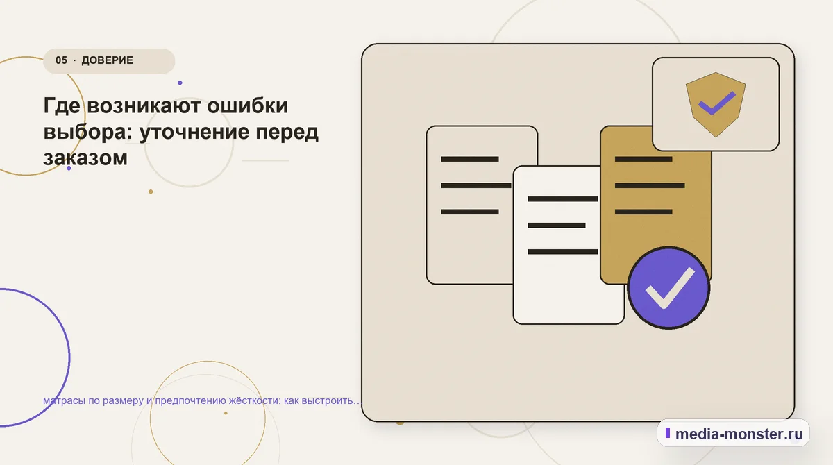 Изображение 5: Данные и доказательства — Матрасы по размеру и предпочтению жёсткости: как показать выбор и привести посетителя к заявке | Media Monster Данные и доказательства. Что показать сразу, а что уточнить позже: иллюстрация к статье «Матрасы по размеру и предпочтению жёсткости: как показать выбор и привести посетителя к заявке»