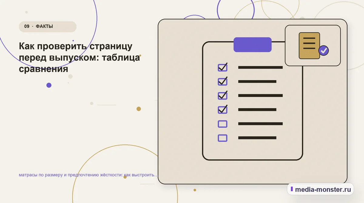 Изображение 9: Контрольные показатели — Матрасы по размеру и предпочтению жёсткости: как показать выбор и привести посетителя к заявке | Media Monster Контрольные показатели. Проверка страницы: пять вопросов к себе: иллюстрация к статье «Матрасы по размеру и предпочтению жёсткости: как показать выбор и привести посетителя к заявке»