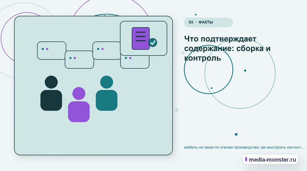 Аудитория и сценарий выбора. Что подтверждает содержание: сборка и контроль: иллюстрация к статье «мебель на заказ по этапам производства: как выстроить контент, структуру и путь до…