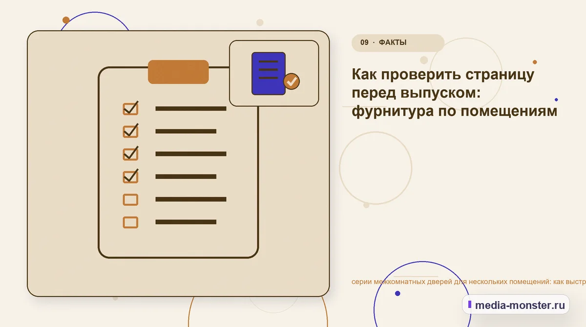 Изображение 9: Контрольные показатели — серии межкомнатных дверей для нескольких помещений: как выстроить контент, структуру и путь до обращения | Media Monster Контрольные показатели. Как проверить страницу перед выпуском: фурнитура по помещениям: иллюстрация к статье «серии межкомнатных дверей для нескольких помещений: как выстроить контент,…