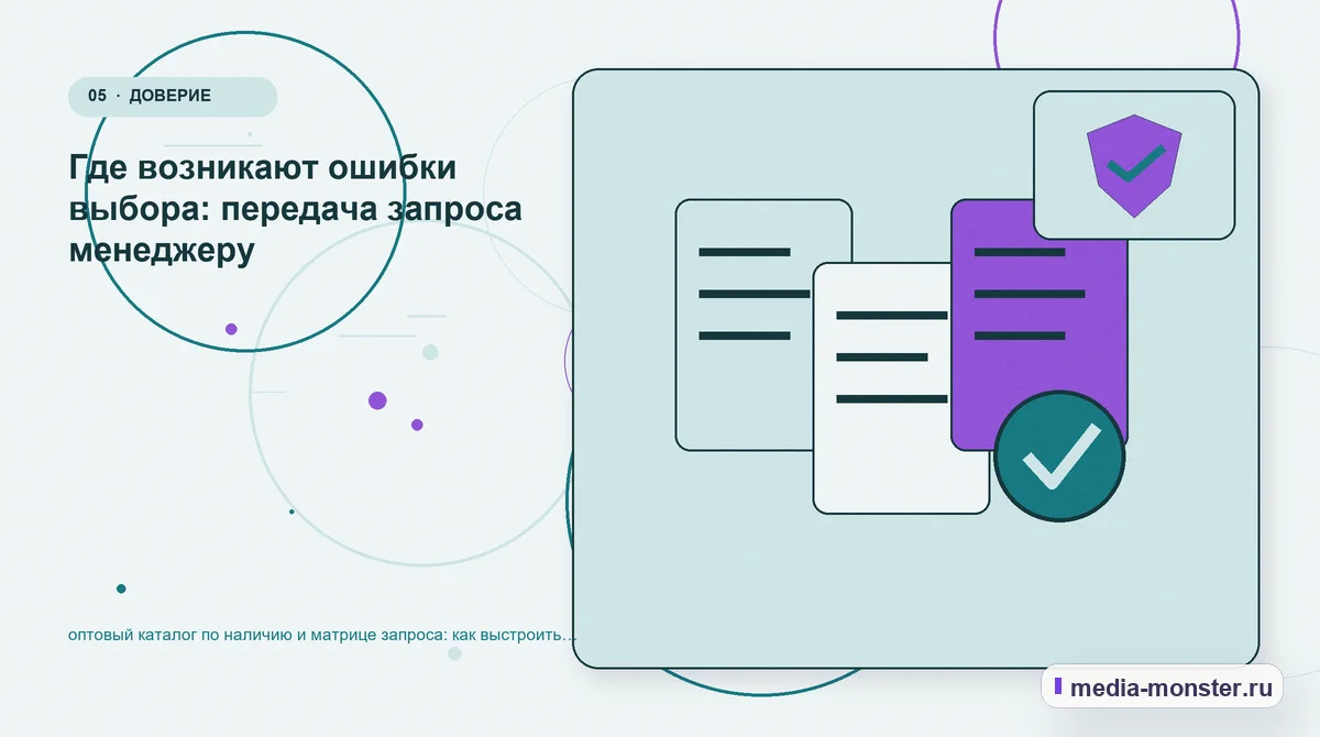 Изображение 5: Данные и доказательства — Оптовый каталог по наличию и матрице запроса: как показать выбор и привести посетителя к заявке | Media Monster Данные и доказательства. Что показать сразу, а что уточнить позже: иллюстрация к статье «Оптовый каталог по наличию и матрице запроса: как показать выбор и привести посетителя к заявке»