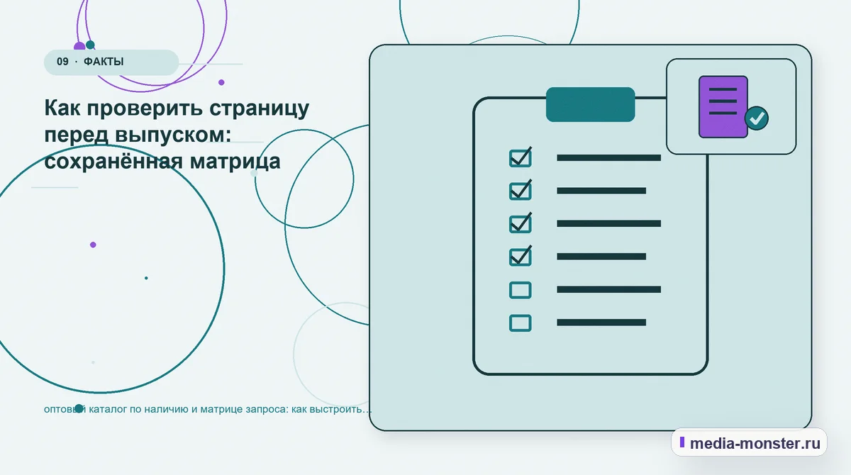 Изображение 9: Контрольные показатели — Оптовый каталог по наличию и матрице запроса: как показать выбор и привести посетителя к заявке | Media Monster Контрольные показатели. Проверка страницы: пять вопросов к себе: иллюстрация к статье «Оптовый каталог по наличию и матрице запроса: как показать выбор и привести посетителя к заявке»