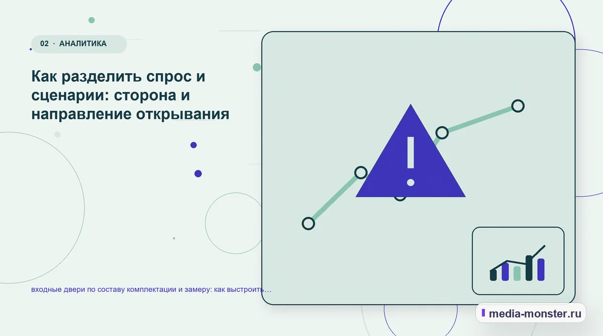 Изображение 2: Проблема и точка потери — входные двери по составу комплектации и замеру: как выстроить контент, структуру и путь до обращения | Media Monster Проблема и точка потери. Как разделить спрос и сценарии: сторона и направление открывания: иллюстрация к статье «входные двери по составу комплектации и замеру: как выстроить контент,…