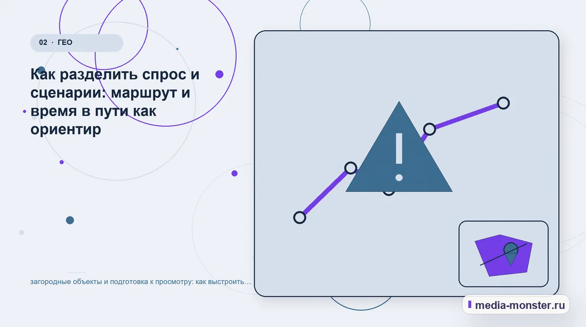 Изображение 2: Проблема и точка потери — загородные объекты и подготовка к просмотру: как выстроить контент, структуру и путь до обращения | Media Monster Проблема и точка потери. Как разделить спрос и сценарии: маршрут и время в пути как ориентир: иллюстрация к статье «загородные объекты и подготовка к просмотру: как выстроить контент,…