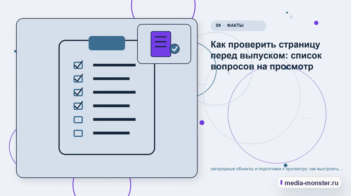 Изображение 9: Контрольные показатели — загородные объекты и подготовка к просмотру: как выстроить контент, структуру и путь до обращения | Media Monster Контрольные показатели. Как проверить страницу перед выпуском: список вопросов на просмотр: иллюстрация к статье «загородные объекты и подготовка к просмотру: как выстроить контент,…