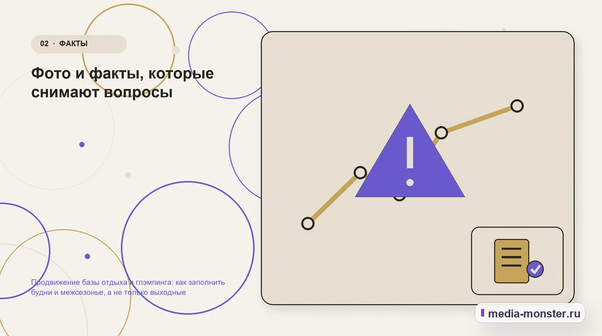 Проблема и точка потери. Фото и факты, которые снимают вопросы: иллюстрация к статье «Продвижение базы отдыха и глэмпинга: как заполнить будни и межсезонье, а не только выходные»