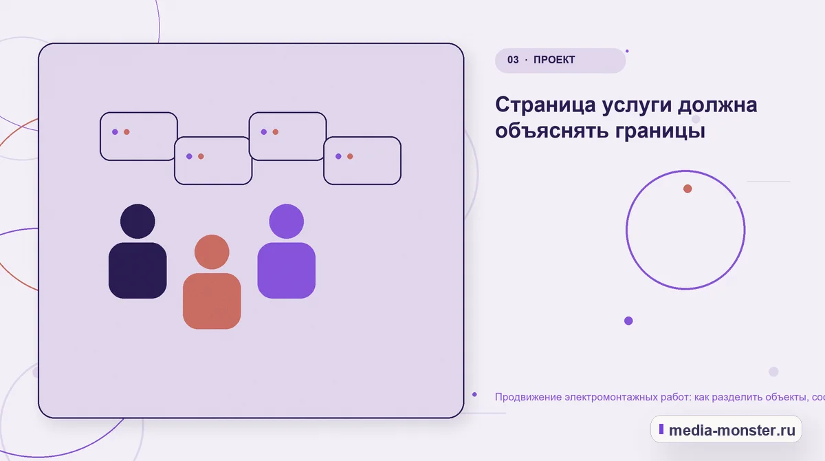 Продвижение электромонтажных работ: как разделить объекты, состав работ и запрос на расчёт — иллюстрация к разделу «Страница услуги должна объяснять границы»