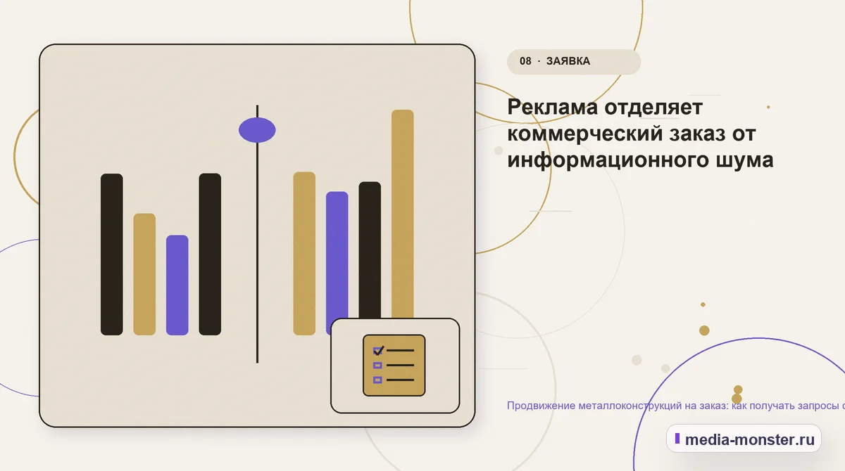 Сравнение вариантов. Реклама отделяет коммерческий заказ от информационного шума: иллюстрация к статье «Продвижение металлоконструкций на заказ: как получать запросы с чертежами, объёмом и…