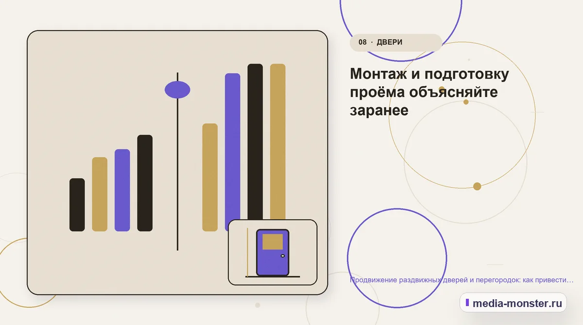 Изображение 8: Сравнение вариантов — Продвижение раздвижных дверей и перегородок: как привести покупателя от идеи к точному замеру | Media Monster Сравнение вариантов. Монтаж и подготовку проёма объясняйте заранее: иллюстрация к статье «Продвижение раздвижных дверей и перегородок: как привести покупателя от идеи к точному замеру»