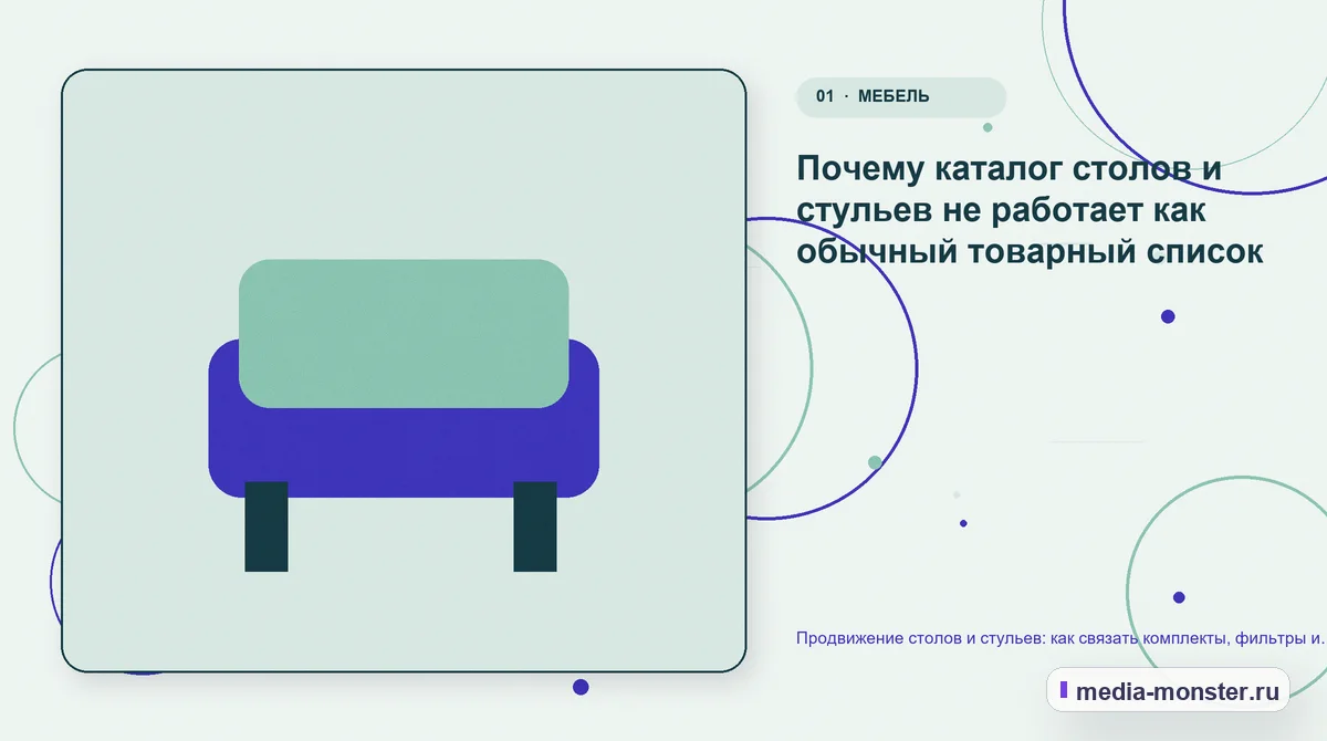 Продвижение столов и стульев: как связать комплекты, фильтры и страницы под задачу комнаты — иллюстрация к разделу «Почему каталог столов и стульев не работает как обычный товарный список»