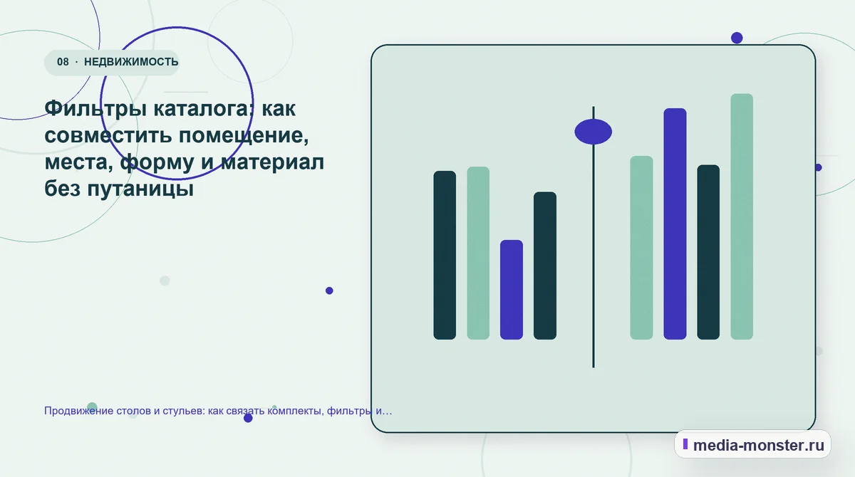 Продвижение столов и стульев: как связать комплекты, фильтры и страницы под задачу комнаты — иллюстрация к разделу «Фильтры каталога: как совместить помещение, места, форму и материал без путаницы»
