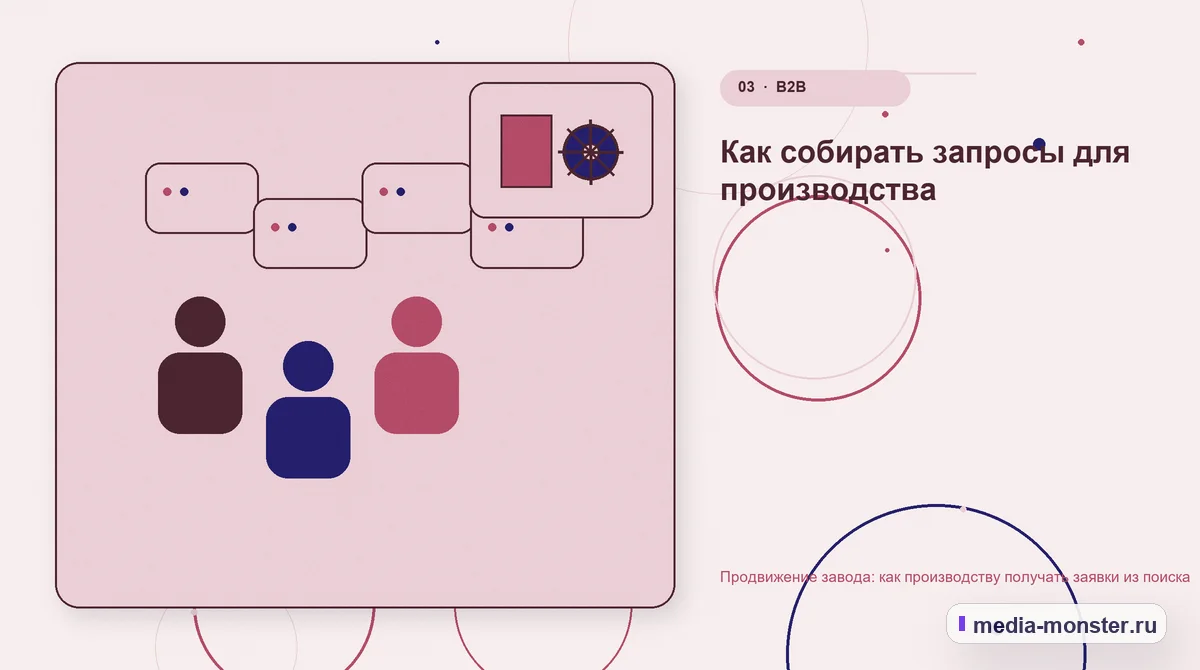 Изображение 3: Аудитория и сценарий выбора — Продвижение завода: как производству получать заявки из поиска | Media Monster Аудитория и сценарий выбора. Как собирать запросы для производства: иллюстрация к статье «Продвижение завода: как производству получать заявки из поиска»