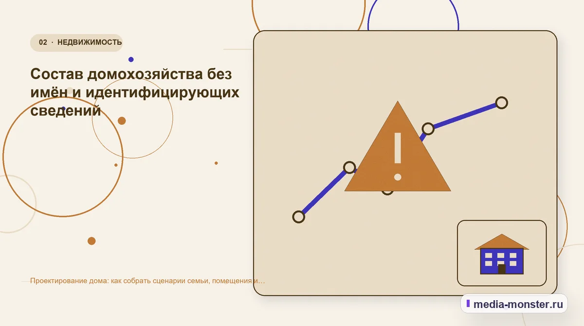 Изображение 2: Проблема и точка потери — Проектирование дома: как собрать сценарии семьи, помещения и ограничения участка | Media Monster Проблема и точка потери. Состав домохозяйства без имён и идентифицирующих сведений: иллюстрация к статье «Проектирование дома: как собрать сценарии семьи, помещения и ограничения участка»