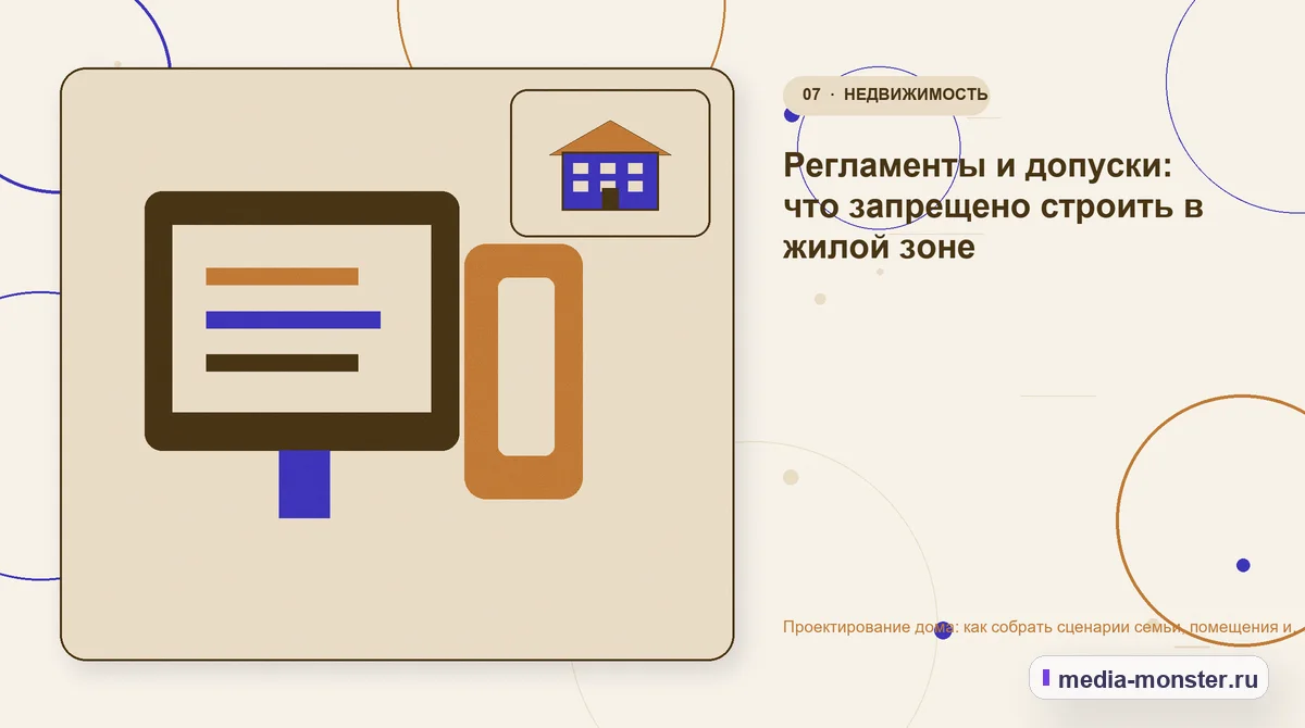 Каналы и точки контакта. Регламенты и допуски: что запрещено строить в жилой зоне: иллюстрация к статье «Проектирование дома: как собрать сценарии семьи, помещения и ограничения участка»