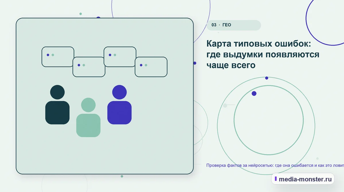 Проверка фактов за нейросетью: где она ошибается и как это ловить — иллюстрация к разделу «Карта типовых ошибок: где выдумки появляются чаще всего»