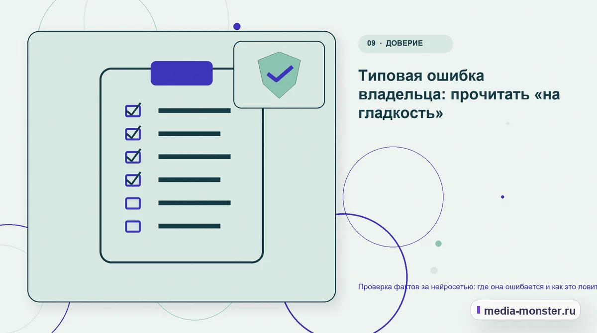 Контрольные показатели. Типовая ошибка владельца: прочитать «на гладкость»: иллюстрация к статье «Проверка фактов за нейросетью: где она ошибается и как это ловить»