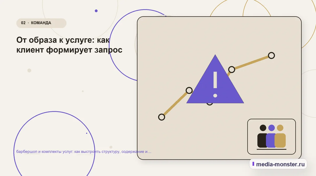 Изображение 2: Проблема и точка потери — Барбершоп и комплекты услуг: структура страницы и путь до заявки | Media Monster Проблема и точка потери. Что нужно знать до выбора услуги салона: иллюстрация к статье «Барбершоп и комплекты услуг: структура страницы и путь до заявки»
