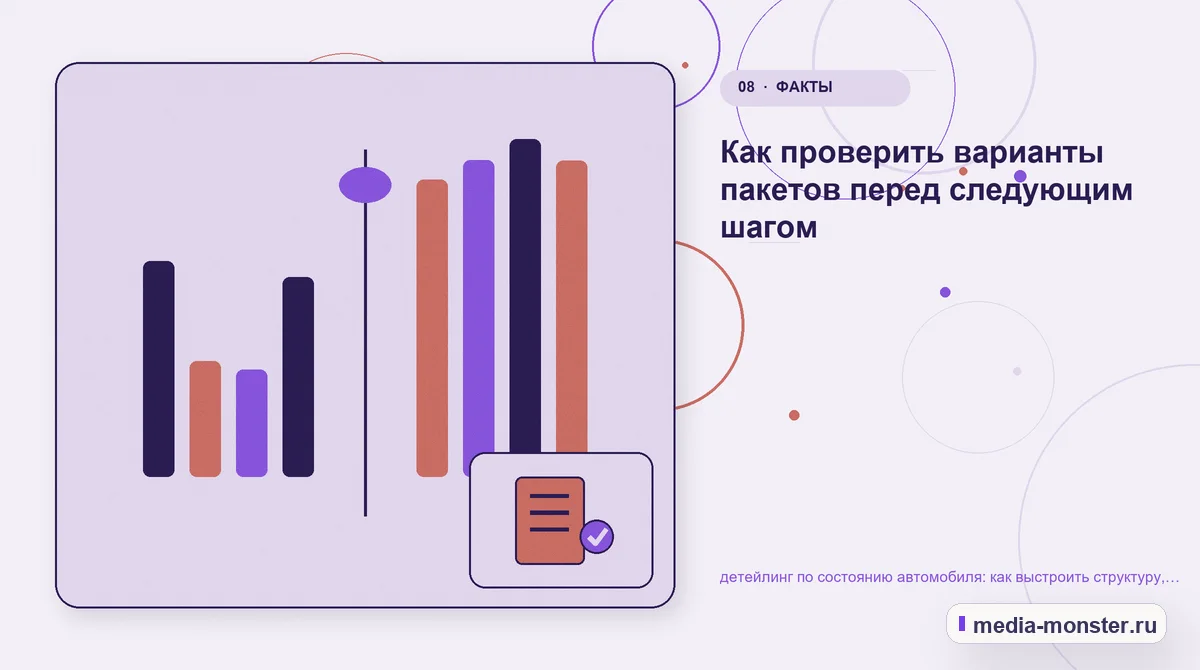 Сравнение вариантов. Как проверить варианты пакетов перед следующим шагом: иллюстрация к статье «Детейлинг по состоянию автомобиля: как выстроить структуру, содержание и путь до заявки»