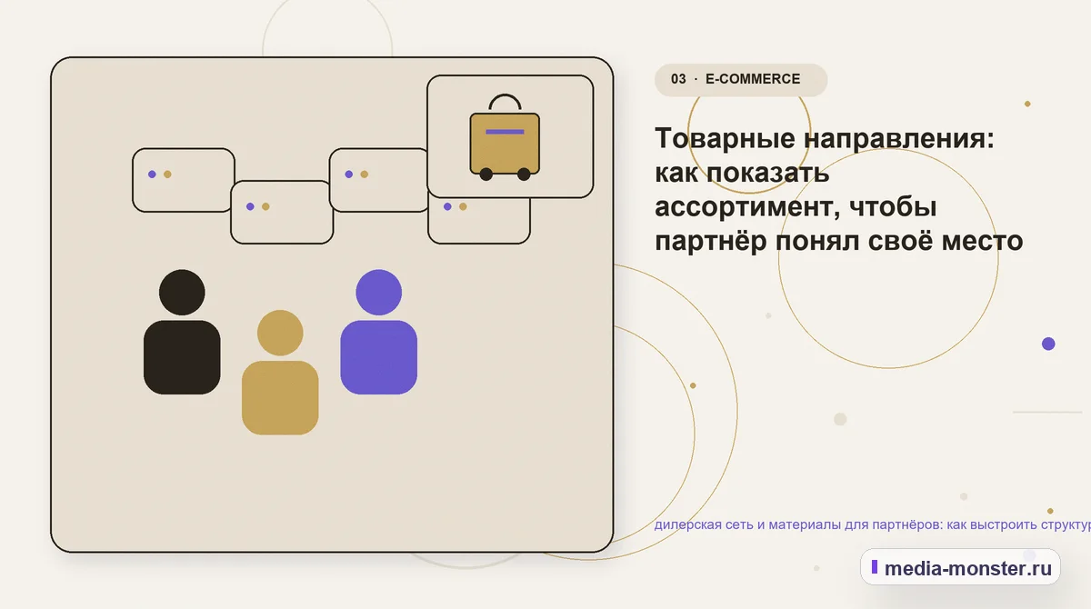 Аудитория и сценарий выбора. Товарные направления: как показать ассортимент, чтобы партнёр понял своё место в нём: иллюстрация к статье «дилерская сеть и материалы для партнёров: как…