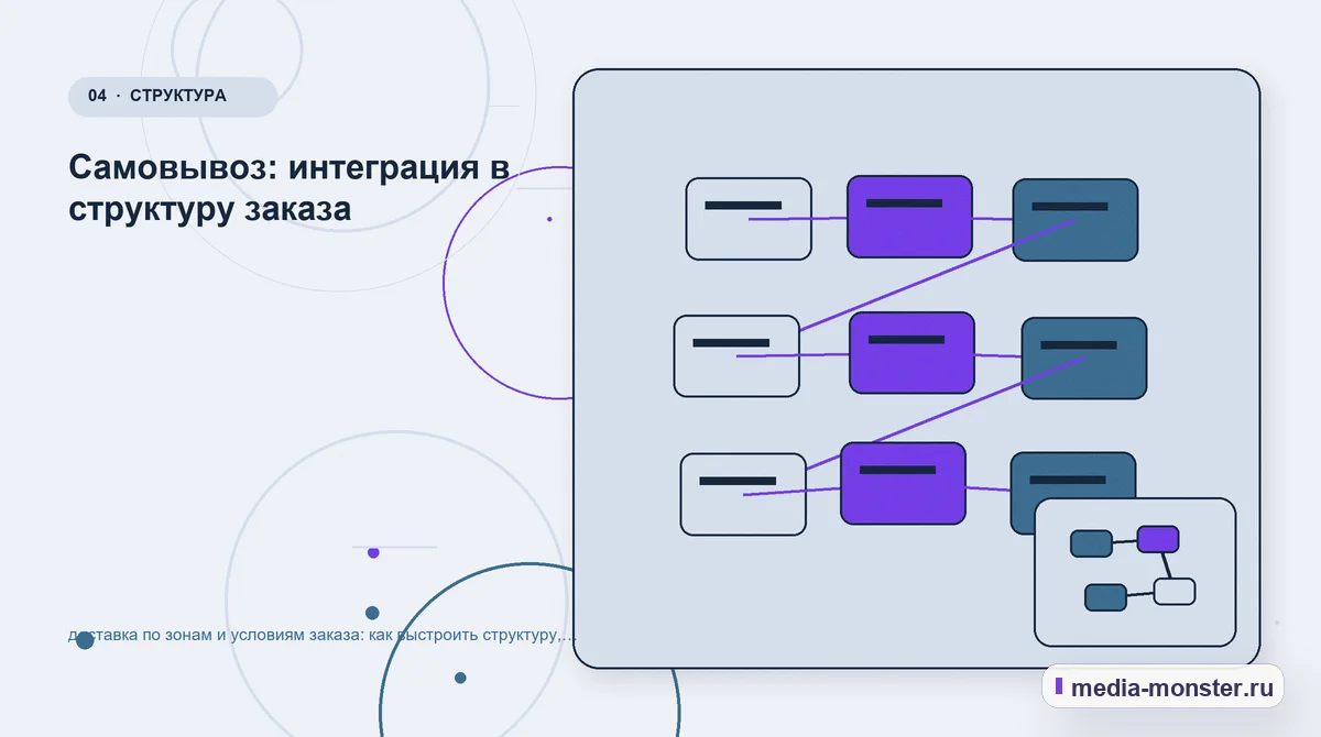Изображение 4: Структура решения — доставка по зонам и условиям заказа: как выстроить структуру, содержание и путь до заявки | Media Monster Структура решения. Самовывоз: интеграция в структуру заказа: иллюстрация к статье «доставка по зонам и условиям заказа: как выстроить структуру, содержание и путь до заявки»