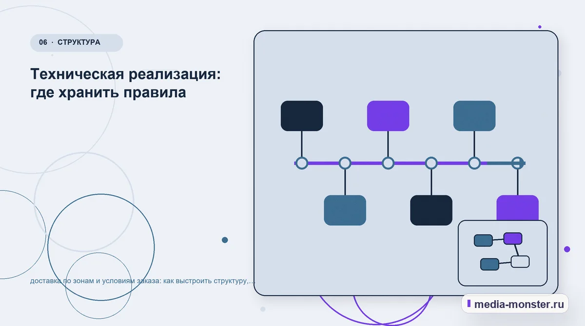 Последовательность работы. Техническая реализация: где хранить правила: иллюстрация к статье «доставка по зонам и условиям заказа: как выстроить структуру, содержание и путь до заявки»
