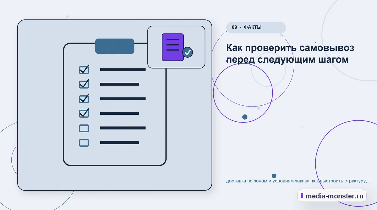 Изображение 9: Контрольные показатели — доставка по зонам и условиям заказа: как выстроить структуру, содержание и путь до заявки | Media Monster Контрольные показатели. Как проверить самовывоз перед следующим шагом: иллюстрация к статье «доставка по зонам и условиям заказа: как выстроить структуру, содержание и путь до заявки»