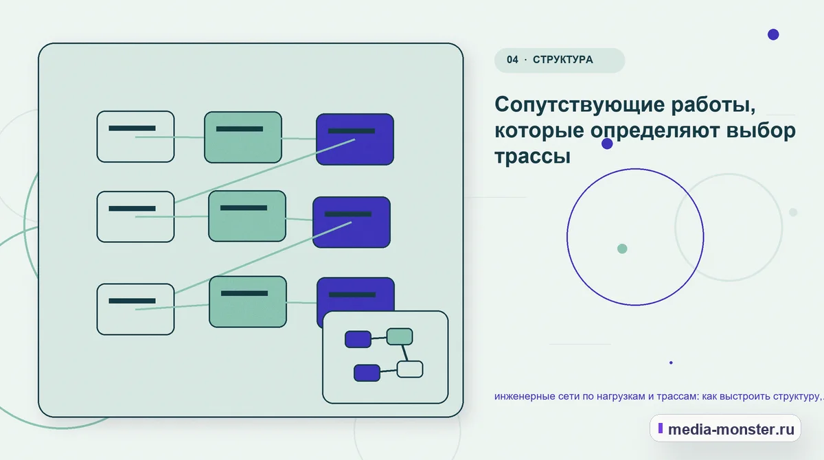 Изображение 4: Структура решения — инженерные сети по нагрузкам и трассам: как выстроить структуру, содержание и путь до заявки | Media Monster Структура решения. Сопутствующие работы, которые определяют выбор трассы: иллюстрация к статье «инженерные сети по нагрузкам и трассам: как выстроить структуру, содержание и путь до заявки»