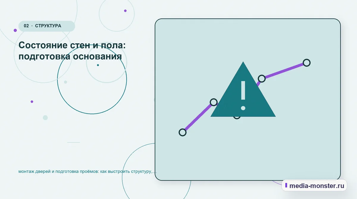 Изображение 2: Проблема и точка потери — монтаж дверей и подготовка проёмов: как выстроить структуру, содержание и путь до заявки | Media Monster Проблема и точка потери. Состояние стен и пола: подготовка основания: иллюстрация к статье «монтаж дверей и подготовка проёмов: как выстроить структуру, содержание и путь до заявки»