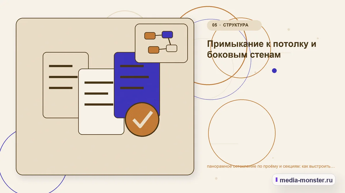 Изображение 5: Данные и доказательства — панорамное остекление по проёму и секциям: как выстроить структуру, содержание и путь до заявки | Media Monster Данные и доказательства. Примыкание к потолку и боковым стенам: иллюстрация к статье «панорамное остекление по проёму и секциям: как выстроить структуру, содержание и путь до заявки»
