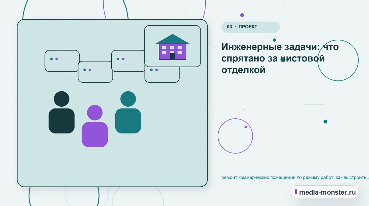 Аудитория и сценарий выбора. Инженерные задачи: что спрятано за чистовой отделкой: иллюстрация к статье «ремонт коммерческих помещений по режиму работ: как выстроить структуру, содержание…