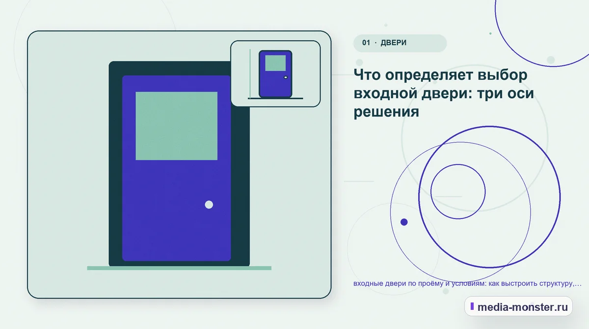 Изображение 1: Ключевая тема материала — входные двери по проёму и условиям: как выстроить структуру, содержание и путь до заявки | Media Monster Ключевая тема материала. Что определяет выбор входной двери: три оси решения: иллюстрация к статье «входные двери по проёму и условиям: как выстроить структуру, содержание и путь до заявки»