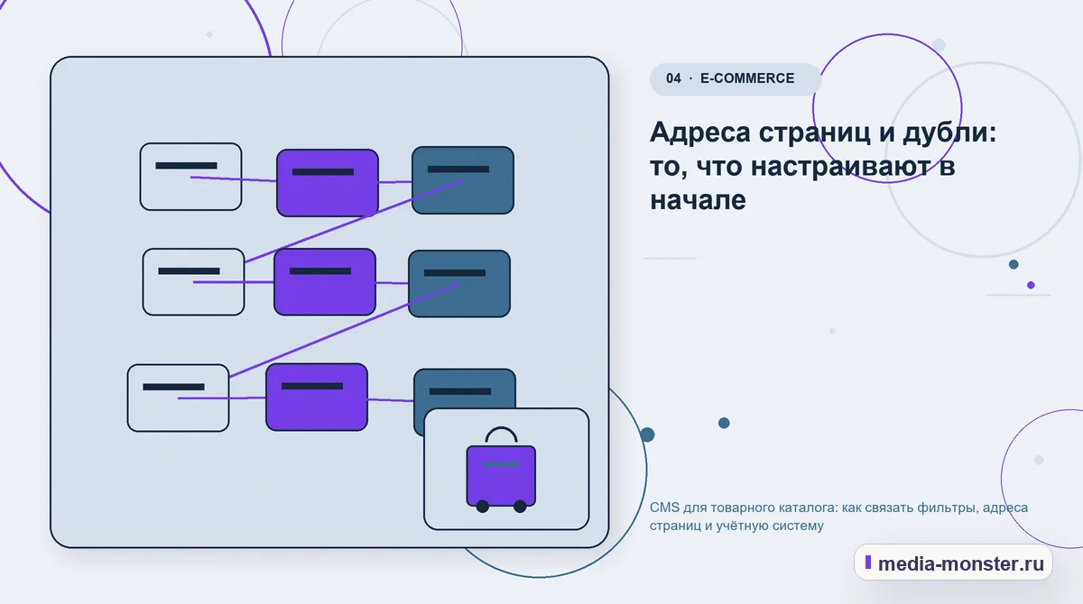 Изображение 4: Структура решения — CMS для товарного каталога: как связать фильтры, адреса страниц и учётную систему | Media Monster Структура решения. Адреса страниц и дубли: то, что настраивают в начале: иллюстрация к статье «CMS для товарного каталога: как связать фильтры, адреса страниц и учётную систему»
