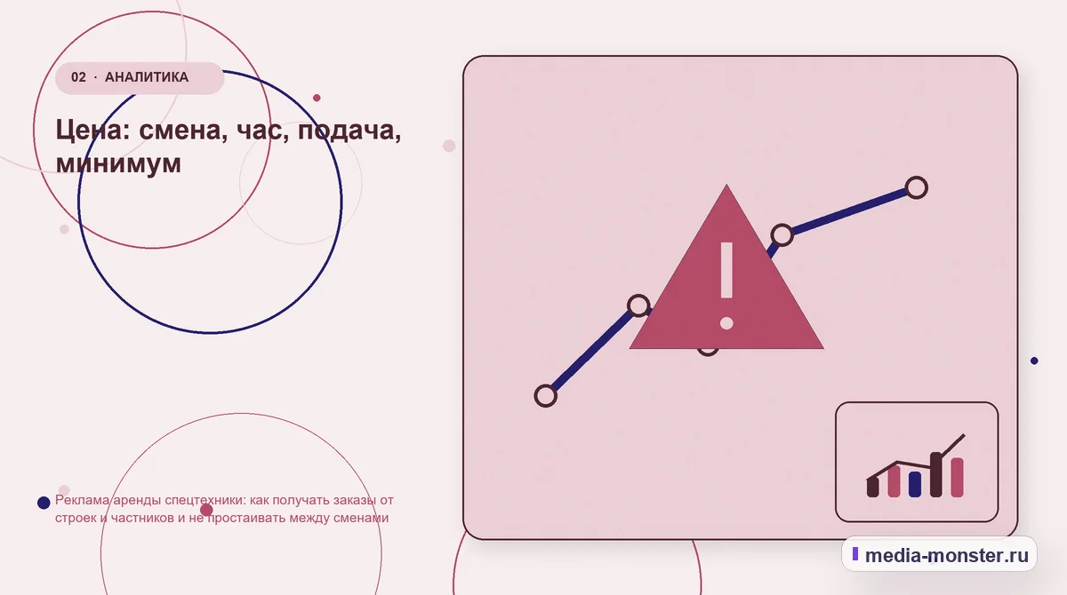 Проблема и точка потери. Цена: смена, час, подача, минимум: иллюстрация к статье «Реклама аренды спецтехники: как получать заказы от строек и частников и не простаивать между сменами»