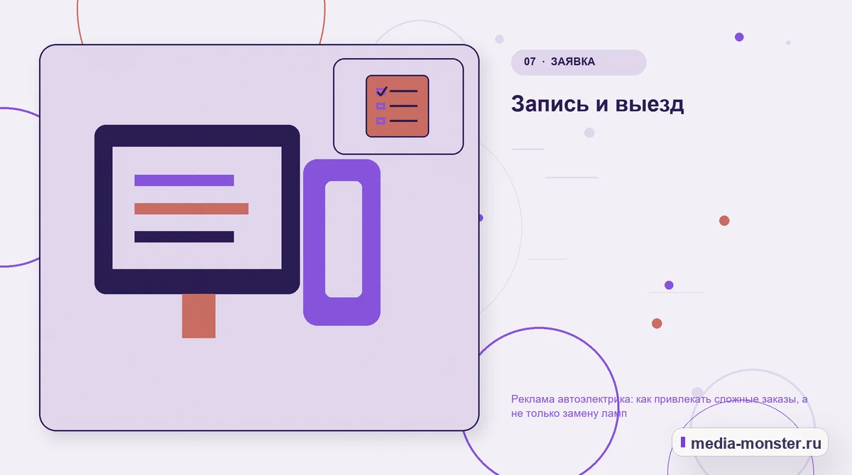 Изображение 7: Каналы и точки контакта — Реклама автоэлектрика: как привлекать сложные заказы, а не только замену ламп | Media Monster Каналы и точки контакта. Запись и выезд: иллюстрация к статье «Реклама автоэлектрика: как привлекать сложные заказы, а не только замену ламп»