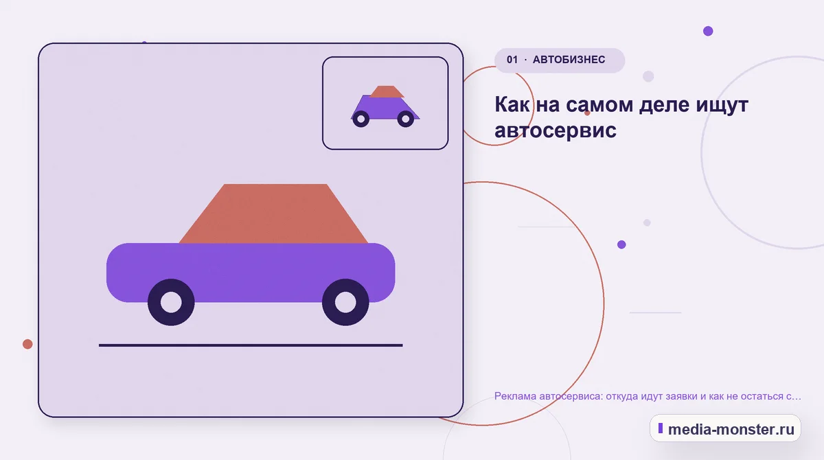 Ключевая тема материала. Как на самом деле ищут автосервис: иллюстрация к статье «Реклама автосервиса: откуда идут заявки и как не остаться с пустыми подъёмниками»