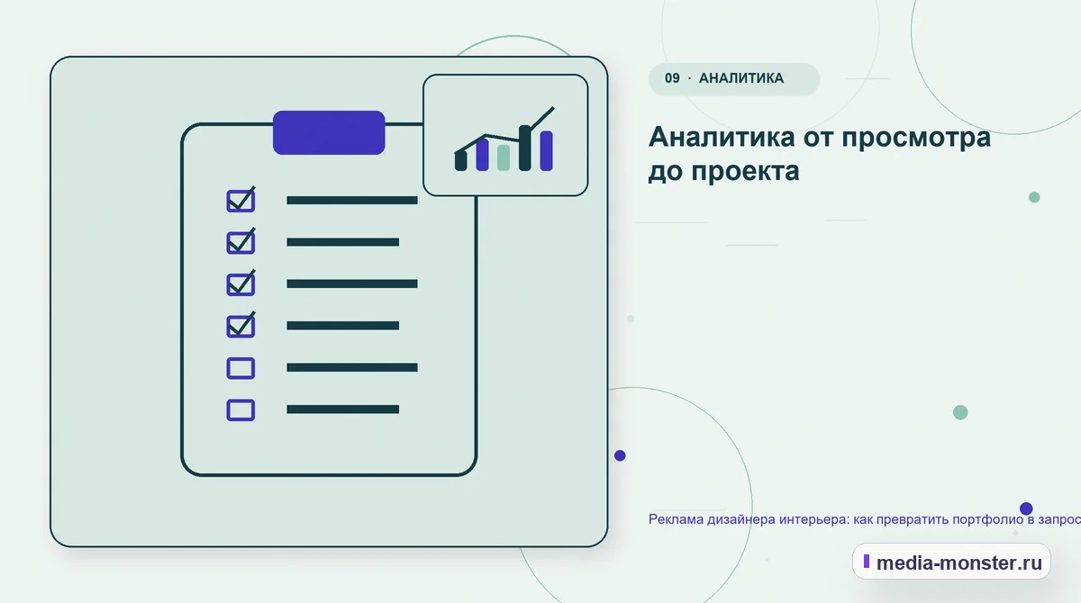 Изображение 9: Контрольные показатели — Реклама дизайнера интерьера: как превратить портфолио в запрос на проект | Media Monster Контрольные показатели. Аналитика от просмотра до проекта: иллюстрация к статье «Реклама дизайнера интерьера: как превратить портфолио в запрос на проект»