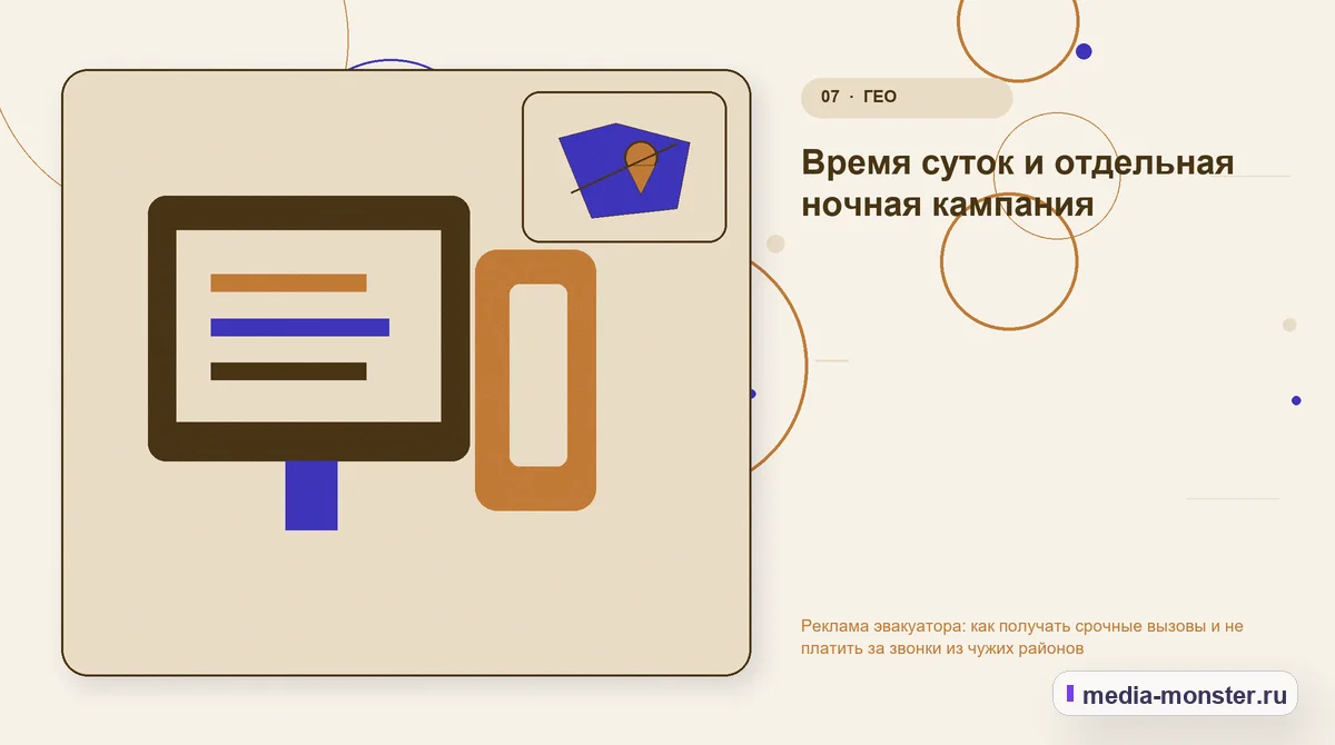 Изображение 7: Каналы и точки контакта — Реклама эвакуатора: как получать срочные вызовы и не платить за звонки из чужих районов | Media Monster Каналы и точки контакта. Время суток и отдельная ночная кампания: иллюстрация к статье «Реклама эвакуатора: как получать срочные вызовы и не платить за звонки из чужих районов»