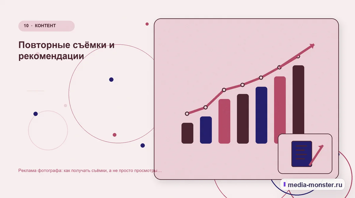 Итог и следующий шаг. Повторные съёмки и рекомендации: иллюстрация к статье «Реклама фотографа: как получать съёмки, а не просто просмотры портфолио»