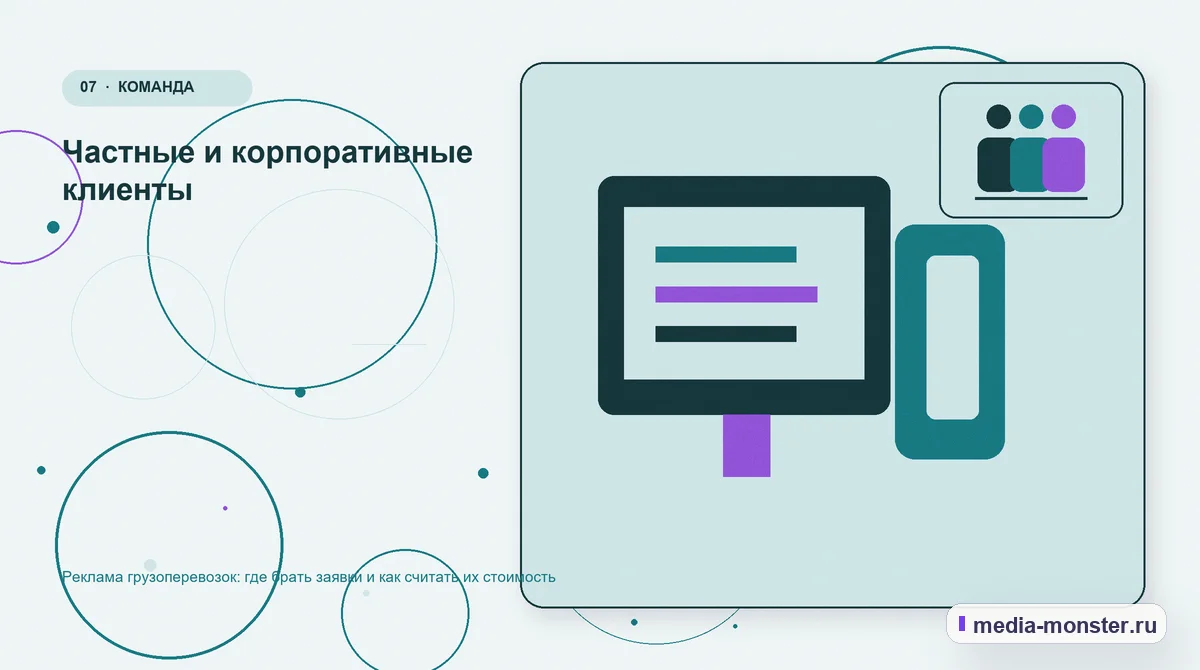 Каналы и точки контакта. Частные и корпоративные клиенты: иллюстрация к статье «Реклама грузоперевозок: где брать заявки и как считать их стоимость»