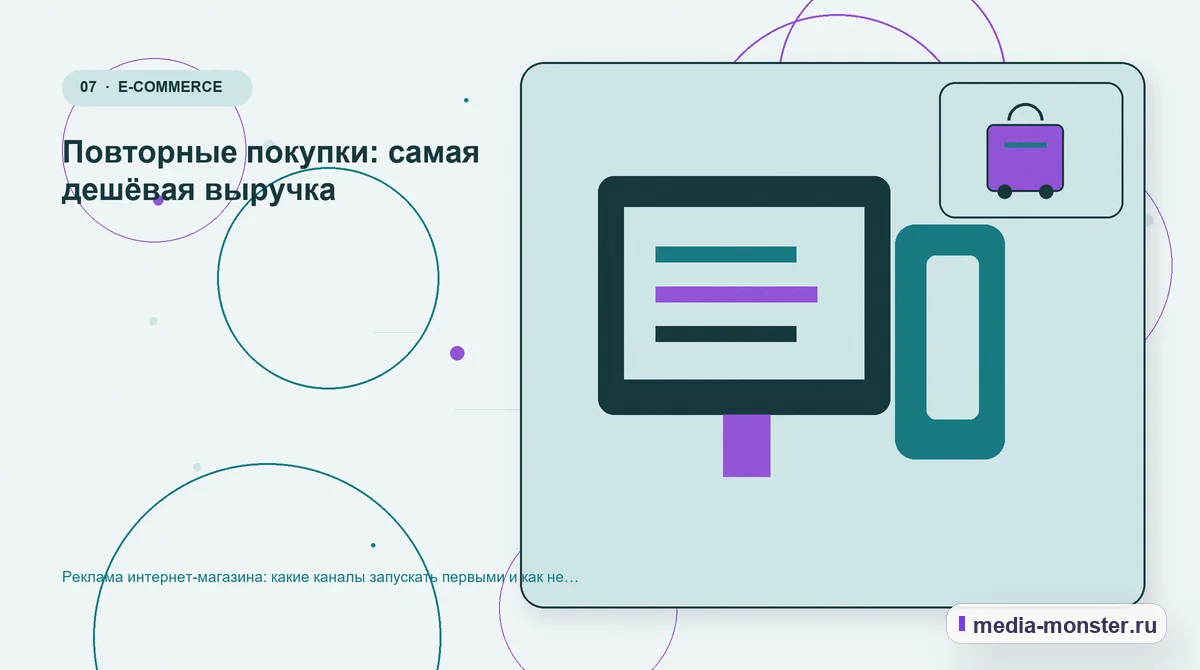 Каналы и точки контакта. Повторные покупки: самая дешёвая выручка: иллюстрация к статье «Реклама интернет-магазина: какие каналы запускать первыми и как не слить бюджет»